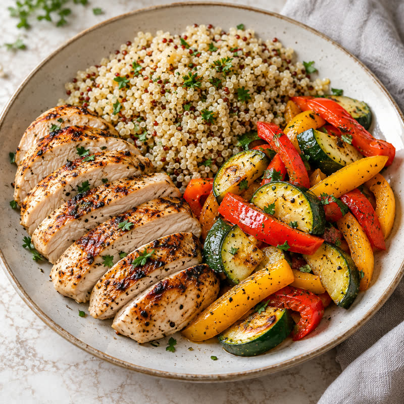 Frango com quinoa e legumes